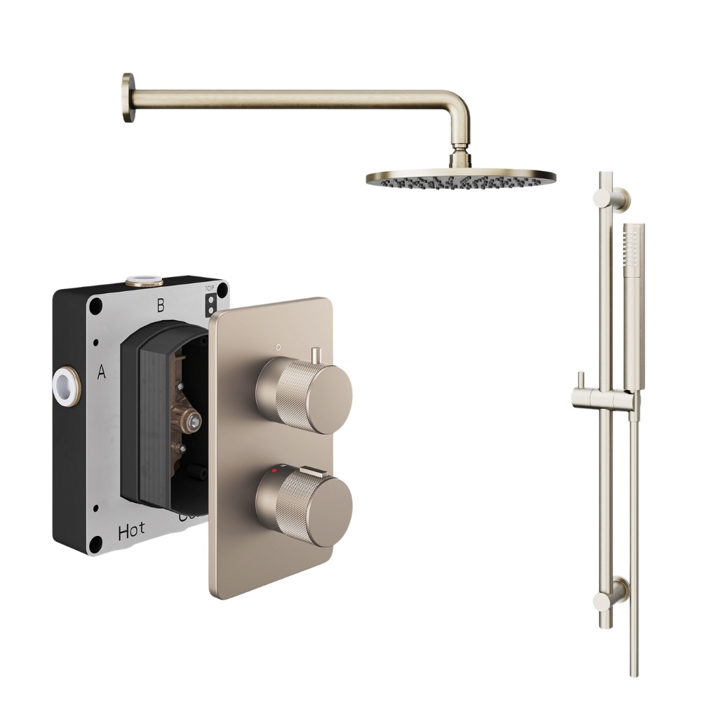 Abacus Iso Pro Brushed Nickel 2 Outlet Shower Pack with Fixed Head & Slide Rail